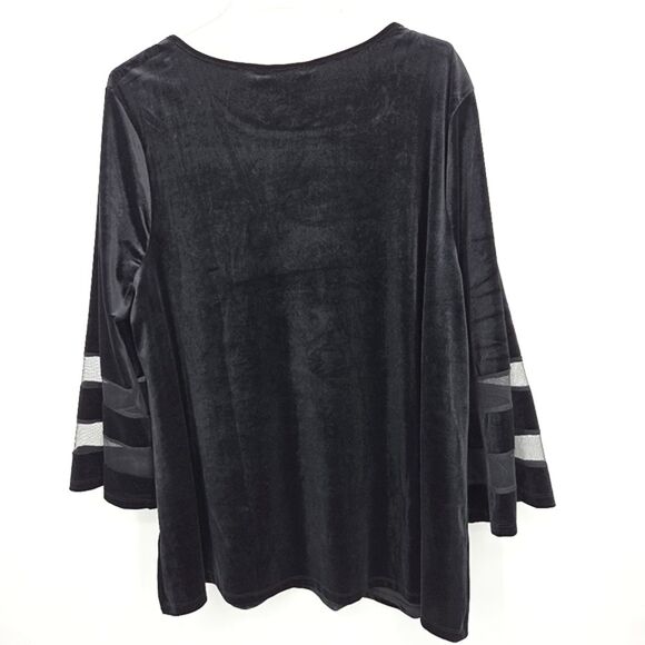 Slim Factor Blouse Top Womens Size 3X Black Velvet Mesh Bell Sleeves Whimsygoth - Picture 3 of 8